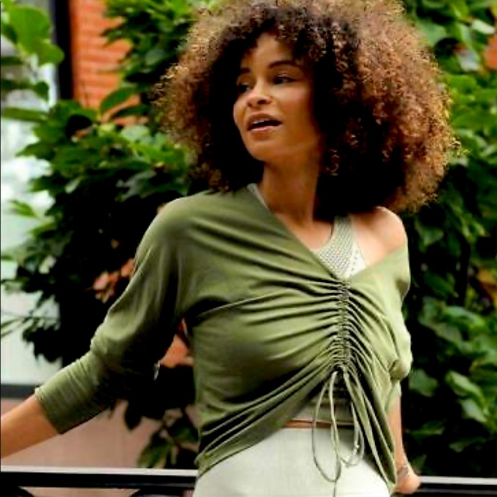JOY LAB Olive Green Crop W Drawstring XL